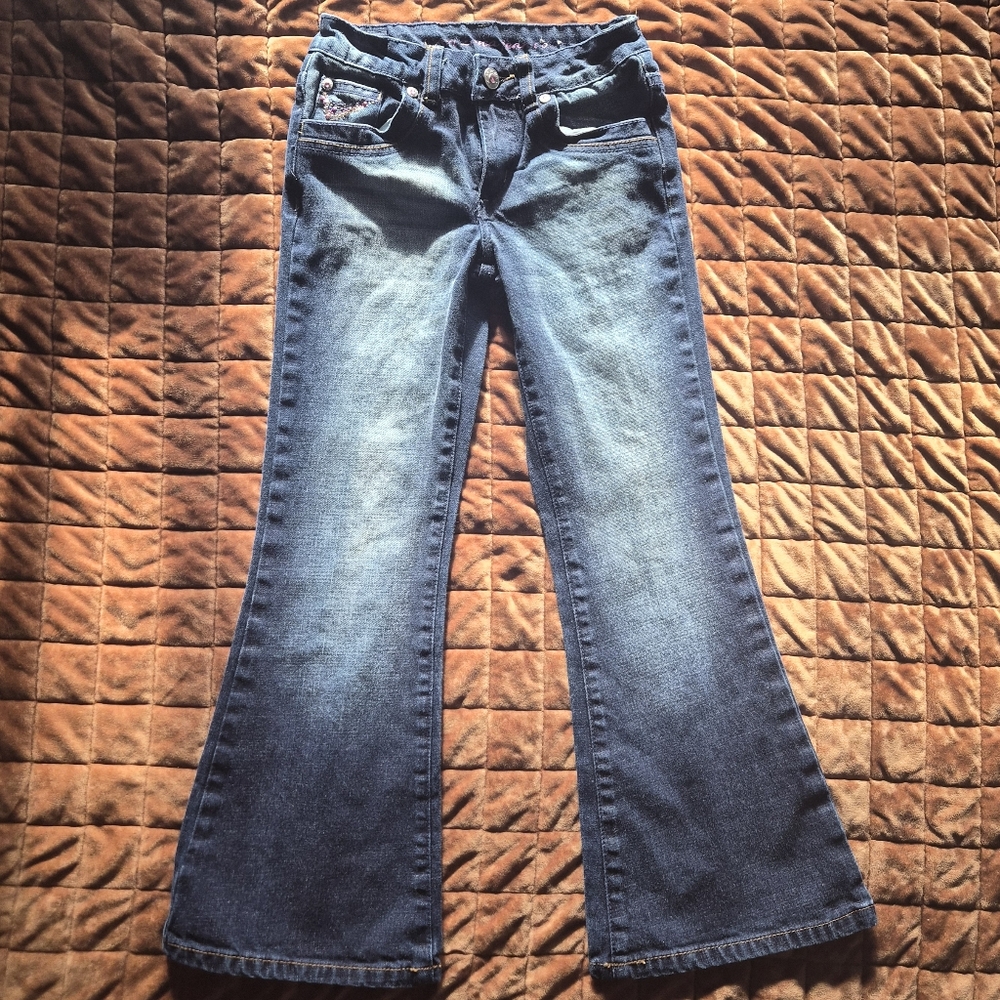 Arizona Girls Rhinestone Bootcut Jeans Embroidered Flare Denim